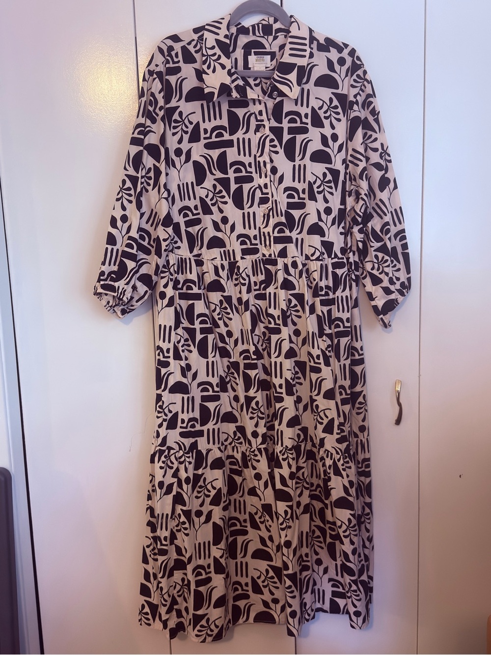 Anthropologie Bettina Black & Cream Geometric Maxi Dress
